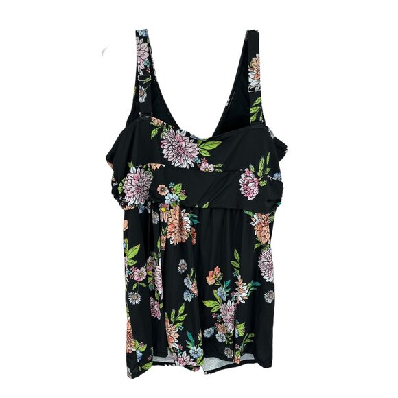 Swimsuits For All Floral Print Swimsuit Swimdress Black & Multicolor - Picture 2 of 13